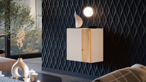 Mobile Pensile Beige Marrone Rovere un Ripiano Modulabile 49.9x50h cm, 2 Vani - Fonteno