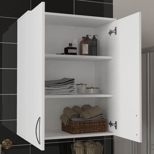 Mobile Pensile Bianco 2 Ripiani 2 Ante 70x90h cm, 3 Vani - Isili