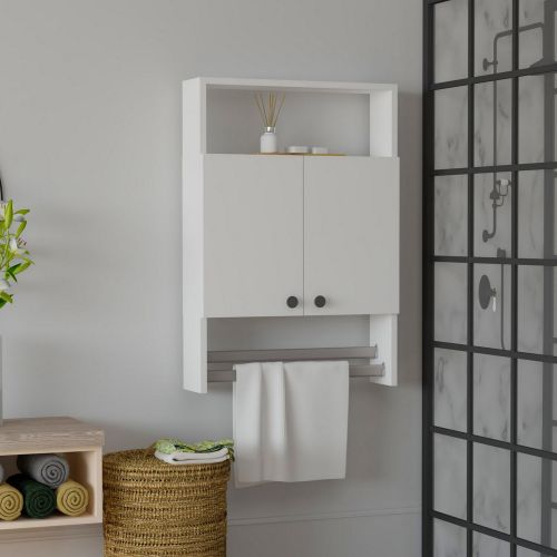 Mobile Pensile Bianco 2 Ripiani Apertura Battente 60x87h cm, 2 Ante - Tanagro