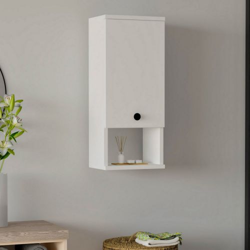 Mobile Pensile Bianco 2 Ripiani Un'anta 30x71h cm, 3 Vani - Tarano