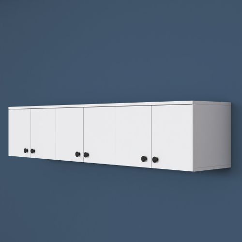 Mobile Pensile Bianco Bianco 6 Ante 3 Vani 180x44h cm, Apertura Battente - Jelsi