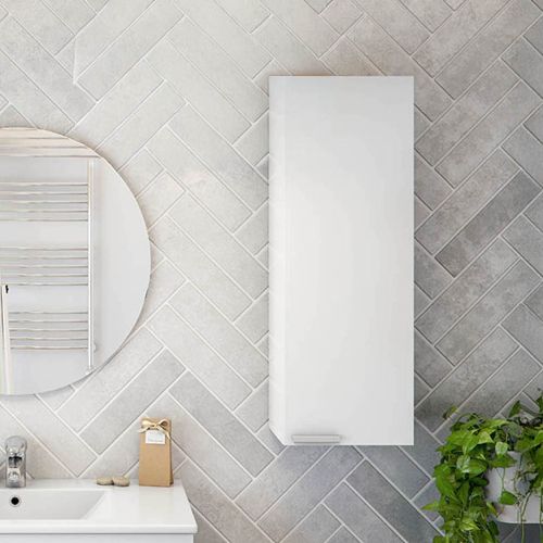 Mobile Pensile Bianco Lucido Grigio un Ripiano Un'anta 30x85h cm, Reversibile - Parga