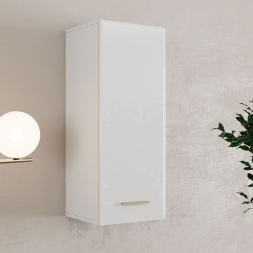 Mobile Pensile Bianco Opaco Marrone Rovere 2 Ripiani Un'anta 39x96h cm, 3 Vani - Fresis