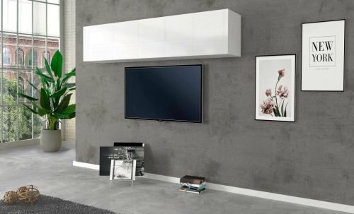 Mobile pensile Luca, Armadio multiuso, Mobiletto a muro, 100% Made in Italy, cm 180x30h40, Bianco lucido