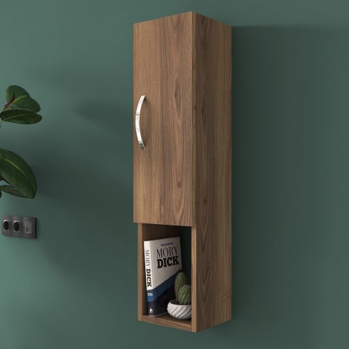 Mobile Pensile Marrone Noce 2 Ripiani Un'anta 22x90h cm, 3 Vani - Boglione
