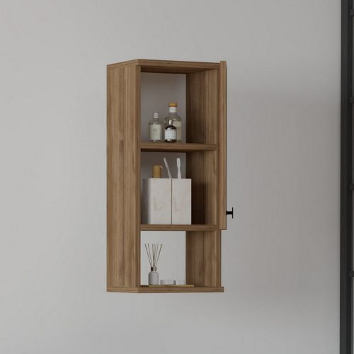 Mobile Pensile Marrone Noce 2 Ripiani Un'anta 30x71h cm, 3 Vani - Tarano