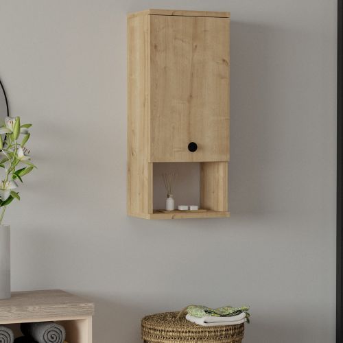 Mobile Pensile Marrone Rovere 2 Ripiani Un'anta 30x71h cm, 3 Vani - Tarano