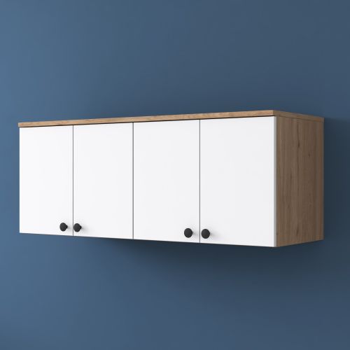 Mobile Pensile Marrone Rovere Bianco 4 Ante 2 Vani 120x47h cm, Apertura Battente - Rusco