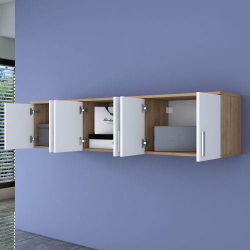 Mobile Pensile Marrone Rovere Bianco 6 Ante 3 Vani 180x41h cm, Apertura Battente - Arazzo