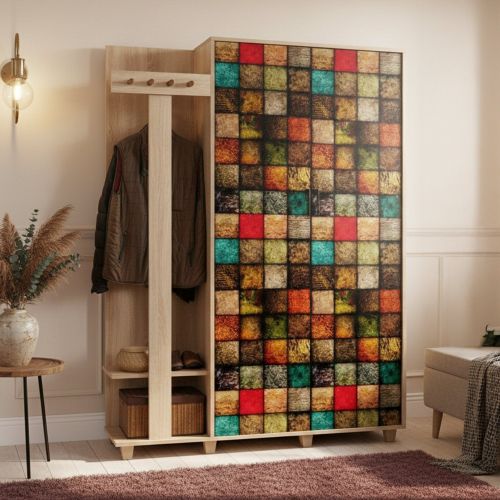 Mobile per ingresso 2 ante quercia e multicolore 135x194h cm - Liana