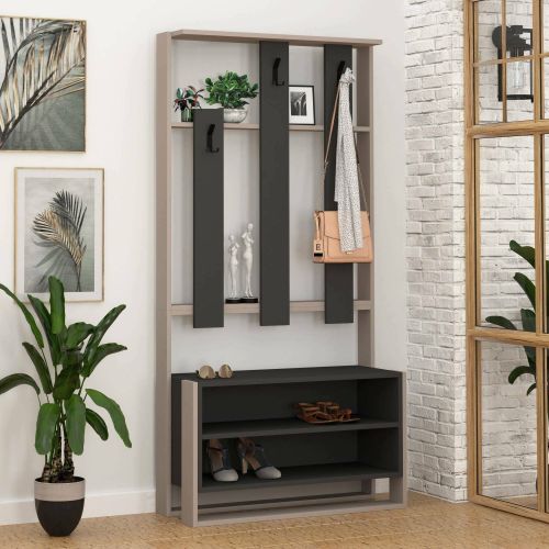 Mobile per ingresso da parete beige e antracite 90x180h cm - Toraji