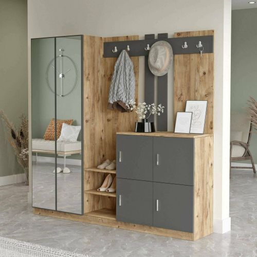 Mobile per ingresso grande 4 ante quercia e antracite 187x180h cm - Artin