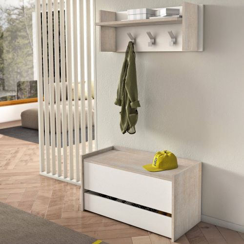 Mobile per ingresso sospeso con cassetto rovere e bianco 90x46h cm - Actinolite