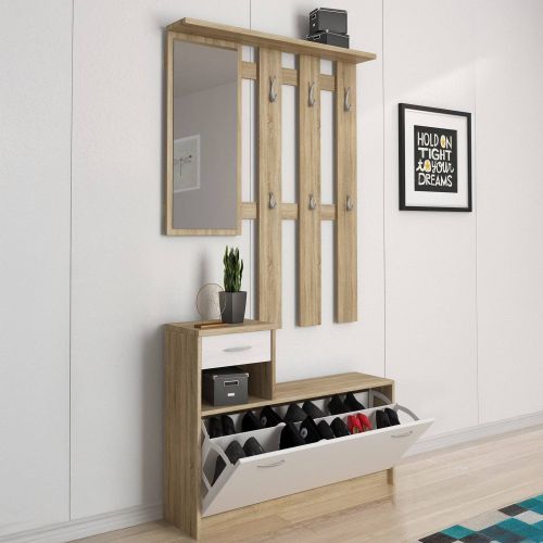 Mobile per ingresso sospeso con scarpiera bianco e rovere 100x190h cm - Garolfo
