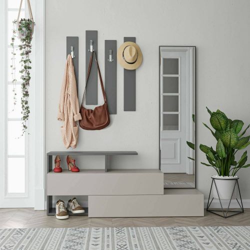 Mobile per ingresso sospeso con specchio 2 ante tortora e antracite 137x54h cm - Ascari