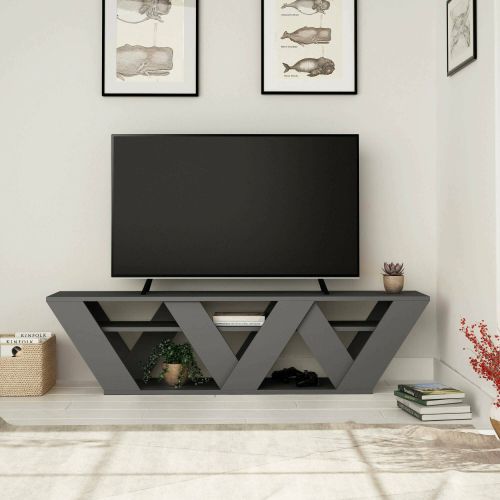 Mobile porta TV Alde, Supporto per televisione da salotto, Credenza bassa da soggiorno, Base porta TV, 158x30h40 cm, Antracite
