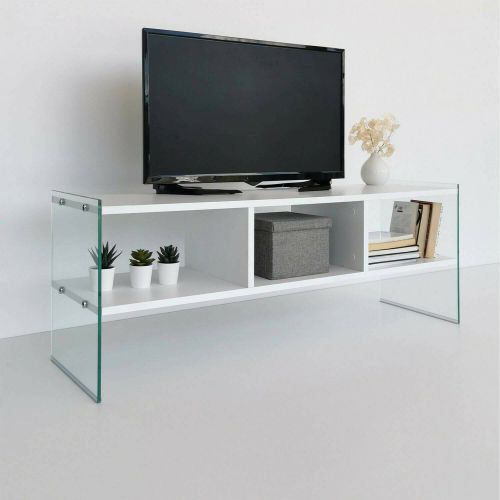 Mobile porta TV Algorab, Supporto per televisione da salotto, Credenza bassa da soggiorno, Base porta TV, 120x35h45 cm, Bianco