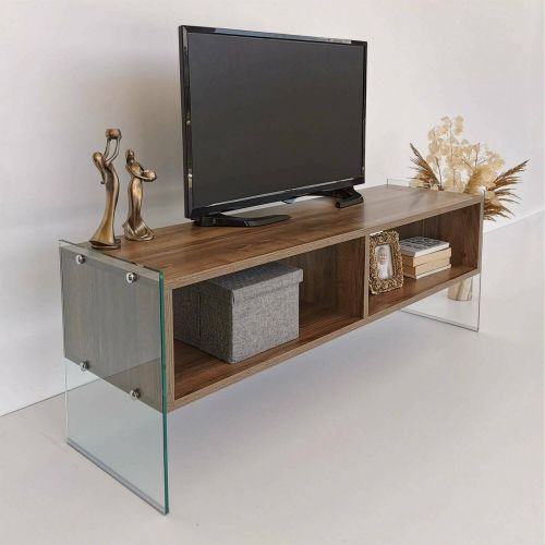 Mobile porta TV Algorab, Supporto per televisione da salotto, Credenza bassa da soggiorno, Base porta TV, 120x35h45 cm, Noce