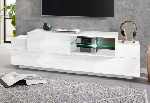 Mobile porta TV Andris, cm 160x45h51, Bianco lucido