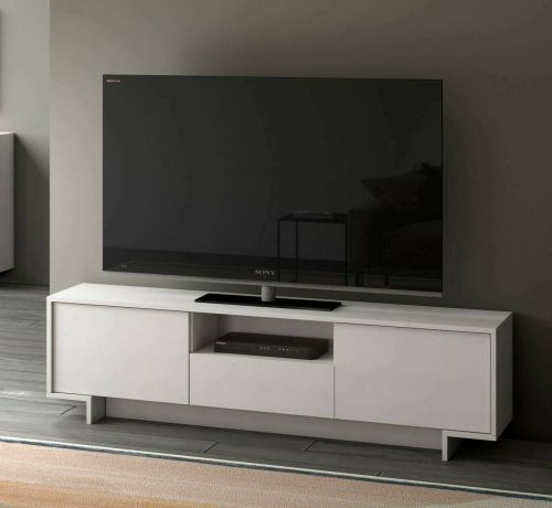 Mobile Porta TV Andromeda, Supporto per TV da salotto, Credenza bassa da soggiorno a 2 ante e 1 cassetto, 100% Made in Italy, 170x42h48 cm, Bianco
