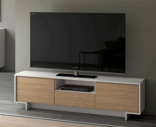 Mobile Porta TV Andromeda, Supporto per TV da salotto, Credenza bassa da soggiorno a 2 ante e 1 cassetto, 100% Made in Italy, 170x42h48 cm, Bianco e Rovere