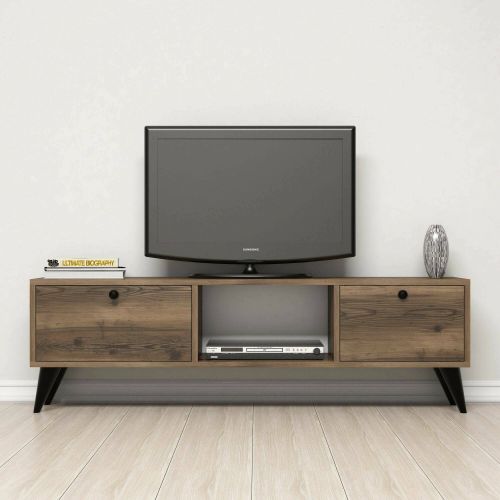 Mobile porta TV Atropos, Credenza da soggiorno, Armadio basso per TV, Base parete attrezzata, 138x30 h43 cm, Noce e Nero