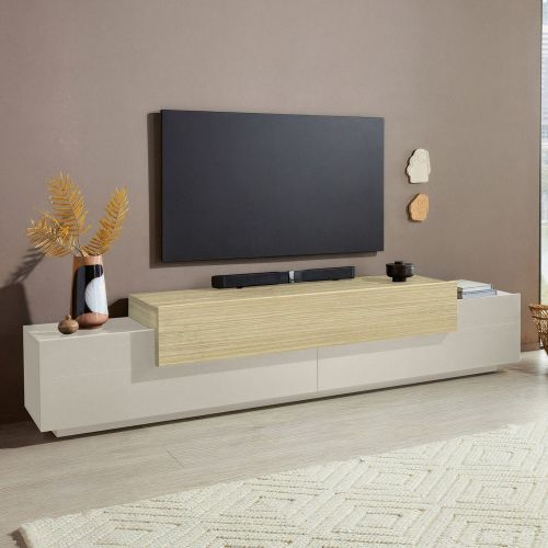 Mobile Porta tv Beige 3 Ripiani 4 Vani 240x45x51.5h cm, 3 Ante - Curino