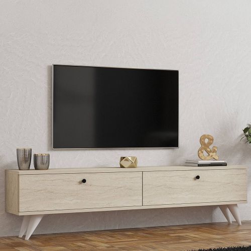 Mobile Porta tv Beige Marmo 2 Vani 2 Ante 160x25x40h cm, Apertura a Ribalta - Atestino
