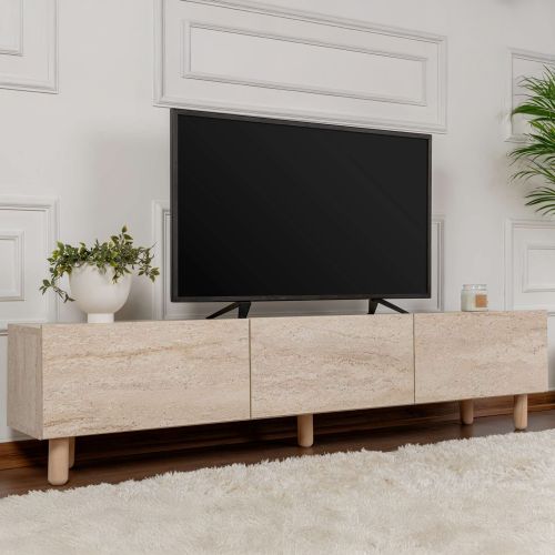 Mobile Porta tv Beige Marmo Antracite 3 Ante 3 Vani 180x31x42h cm, Apertura a Ribalta - Baluffi