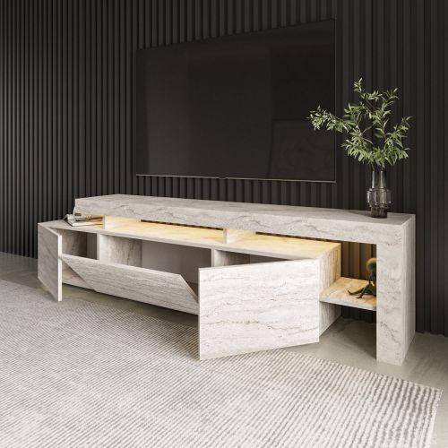 Mobile Porta tv Beige Marmo un Ripiano Apertura Battente, a Ribalta 192x37x53h cm, 3 Ante - Trasacco