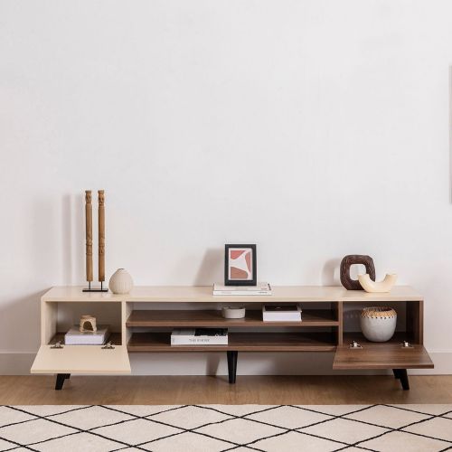 Mobile Porta tv Beige Marrone Noce un Ripiano 4 Vani 180x37x45h cm, 2 Ante - Lei