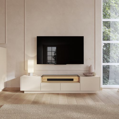 Mobile Porta tv Beige Marrone Rovere 2 Cassetti 2 Ripiani 203x40x43h cm, 2 Ante - Kakagano