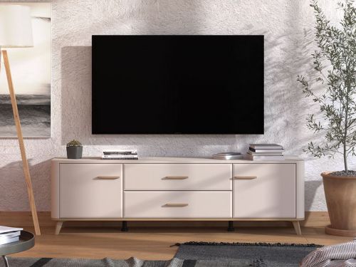 Mobile Porta tv Beige Marrone Rovere 2 Cassetti un Ripiano 179.5x40x52.5h cm, 2 Ante - Gosaldo