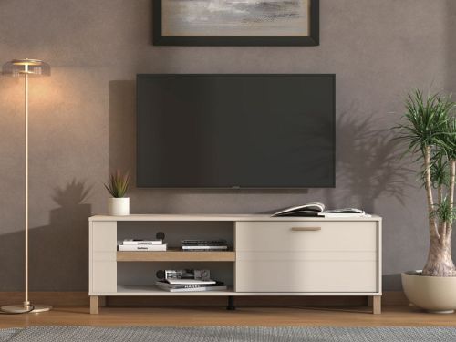 Mobile Porta tv Beige Marrone Rovere 2 Ripiani Un'anta 157x40x52h cm, 3 Vani - Magliolo
