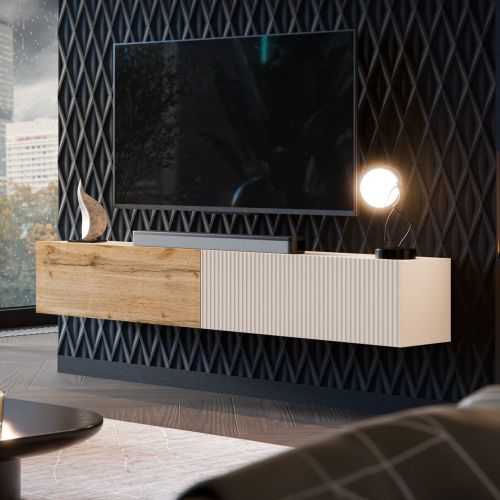 Mobile Porta tv Beige Marrone Rovere Modulabile un Ripiano 200x30x31h cm, 2 Ante - Sindia
