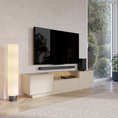Mobile Porta tv Beige Marrone Rovere un Cassetto 2 Ripiani 176x40x43h cm, 2 Ante - Kakaha