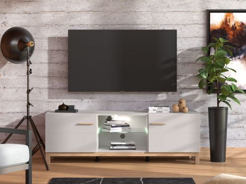 Mobile Porta tv Beige Marrone Rovere un Ripiano 2 Ante 154x41.5x50.5h cm, 4 Vani - Dosimo