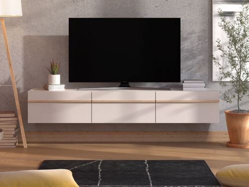 Mobile Porta tv Beige Marrone Rovere un Ripiano 3 Ante 192x41.5x32h cm, 3 Vani - Paitone