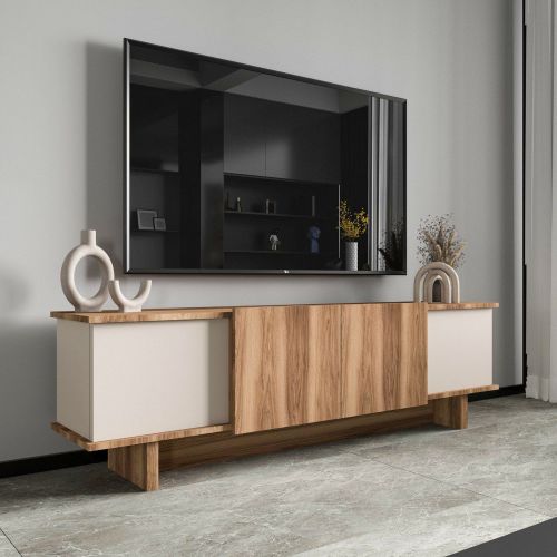 Mobile Porta tv Beige Marrone Rovere un Ripiano 4 Vani 180x33x50h cm, 4 Ante - Clusone