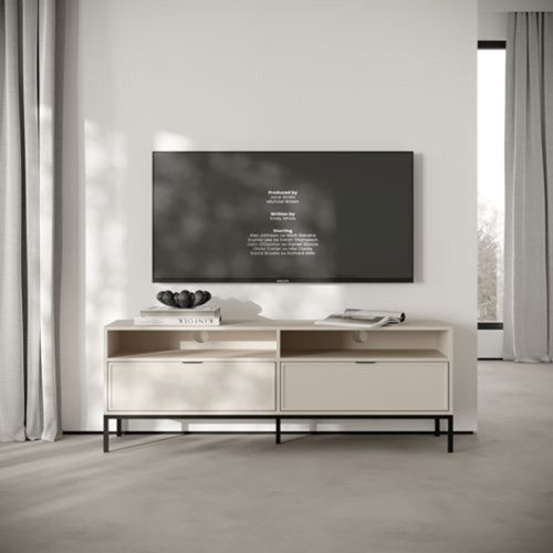 Mobile Porta tv Beige Nero 2 Cassetti 3 Ripiani 150x40x60h cm, con Piedini - Liloraba
