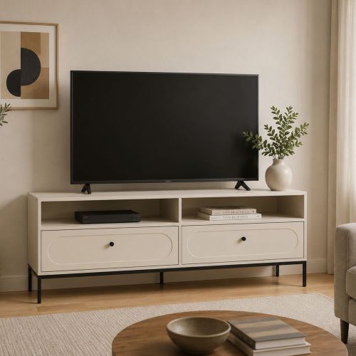 Mobile Porta tv Beige Nero 2 Cassetti 3 Ripiani 150x40x60h cm, con Piedini - Limanesi