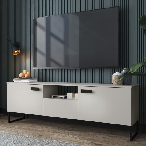 Mobile Porta tv Beige Nero un Cassetto 2 Ante 179x40x60h cm, 3 Vani - Careri