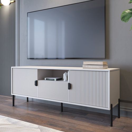 Mobile Porta tv Beige Nero un Cassetto Ripiani 155x40x69h cm, 2 Ante - Rabattone