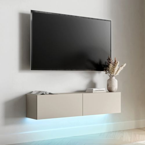 Mobile Porta tv Beige un Ripiano 2 Ante 144x32x32h cm, led Incluso - Mocogno