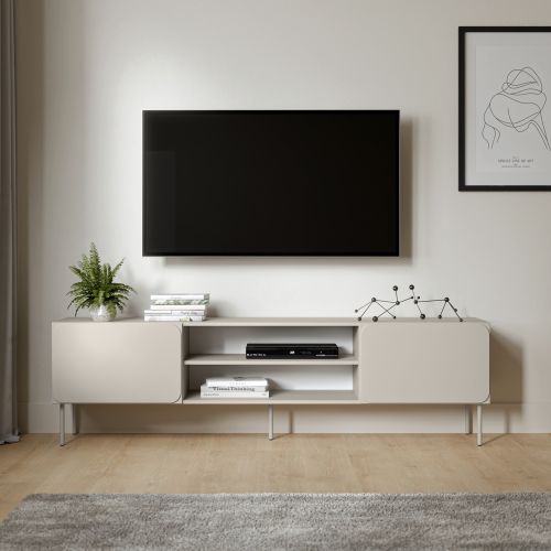 Mobile Porta tv Beige un Ripiano 2 Ante 200x42x57h cm, con Piedini in Metallo - Cesara