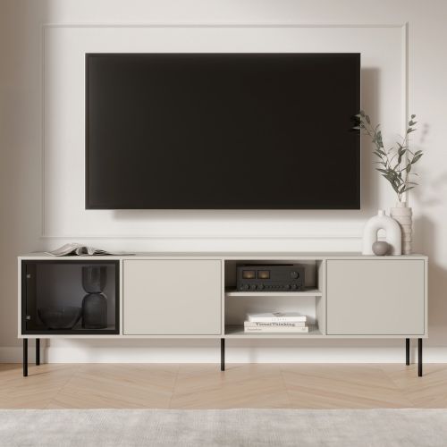 Mobile Porta tv Beige un Ripiano 3 Ante 200x40x60h cm, Anta Dettaglio Vetro - Fiuggi