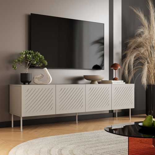 Mobile Porta tv Beige un Ripiano 4 Vani 200.5x42x60h cm, 4 Ante - Ronca