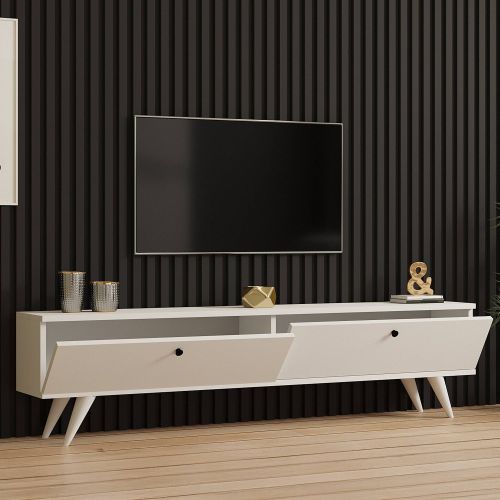 Mobile Porta tv Bianco 2 Ante 2 Vani 160x25x40h cm, Apertura a Ribalta - Atestino