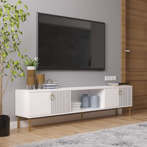 Mobile Porta tv Bianco 2 Ante 3 Vani 180x30x45h cm, Apertura a Ribalta - Imerese