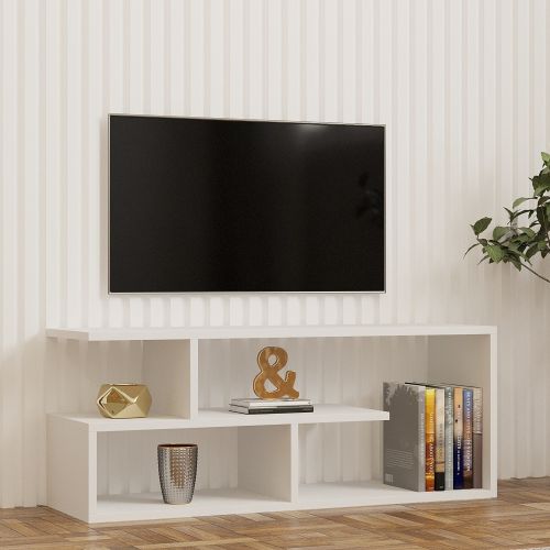 Mobile Porta tv Bianco 2 Ripiani 4 Vani 100x30x40h cm, Peso Supportato 40 kg - Foglizzo